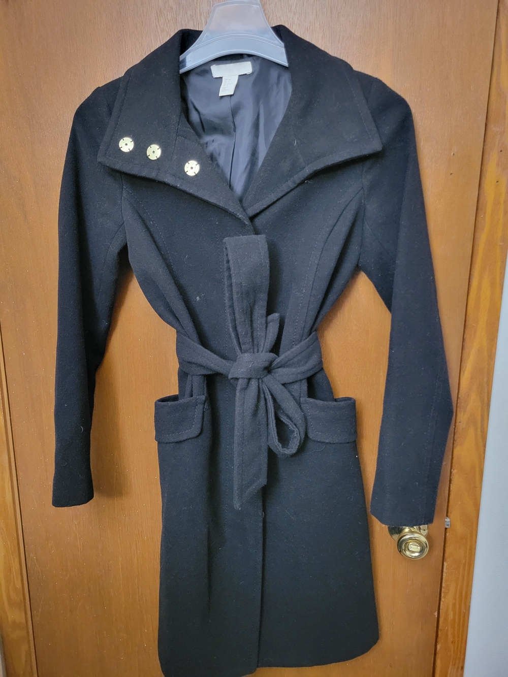 H&M Black Belted Trench Coat with Gold Buttons